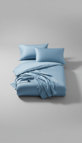 Sleepora Sky Blue Linen Bedding Set, front view on neutral background