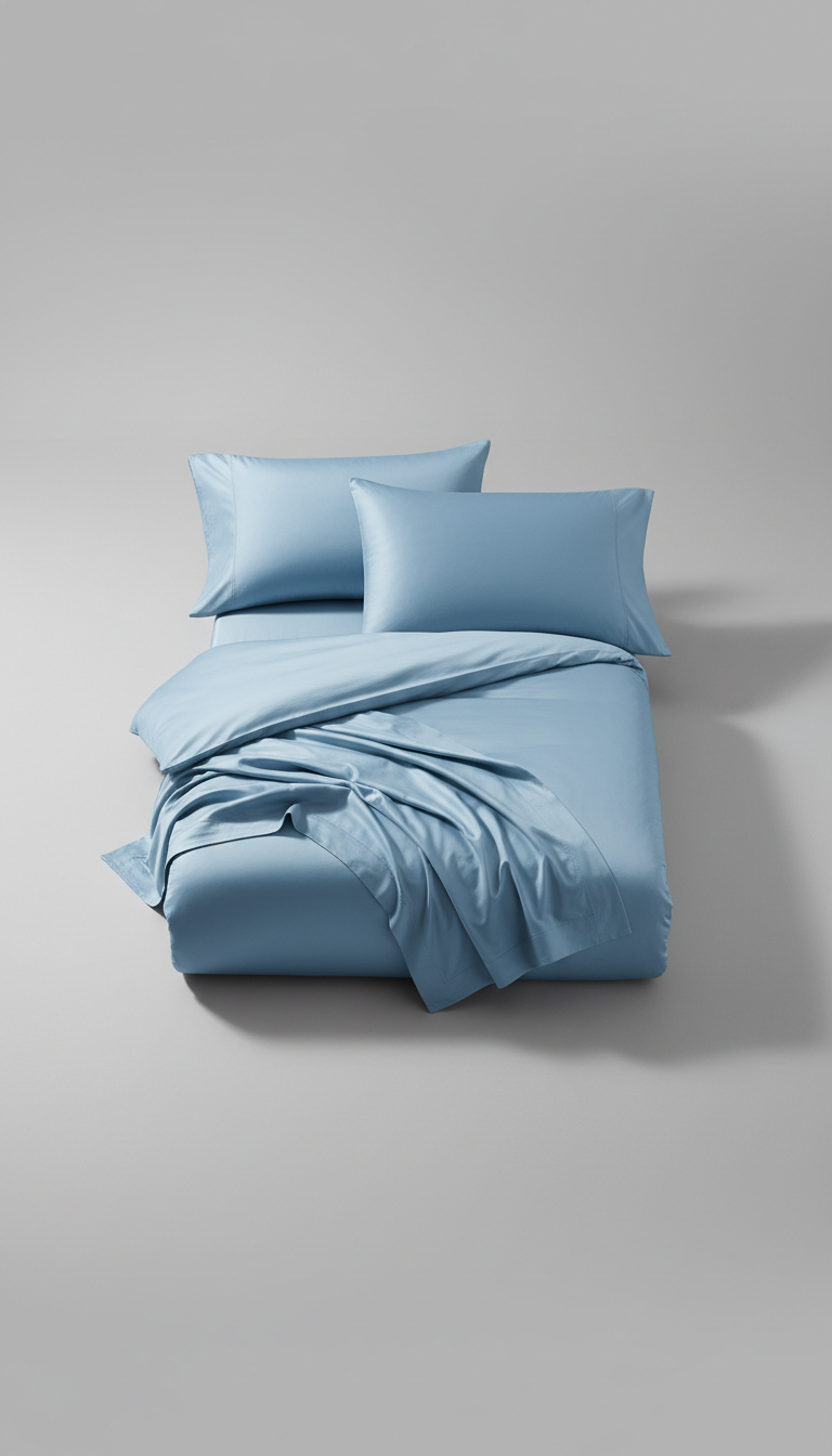 Sleepora Sky Blue Linen Bedding Set, front view on neutral background
