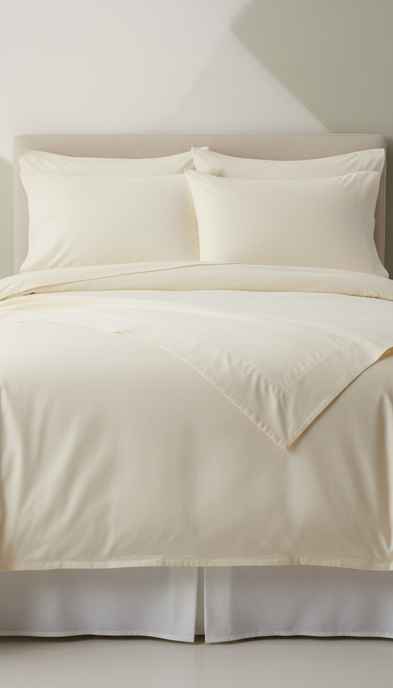 Sleepora Ivory Cream Cotton Sheet Set, front view on neutral background