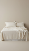 Sleepora Ivory Linen King Sheet Set, front view on neutral background