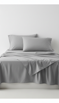 Sleepora Mist Grey Egyptian Cotton Sheet Set, front view on neutral background