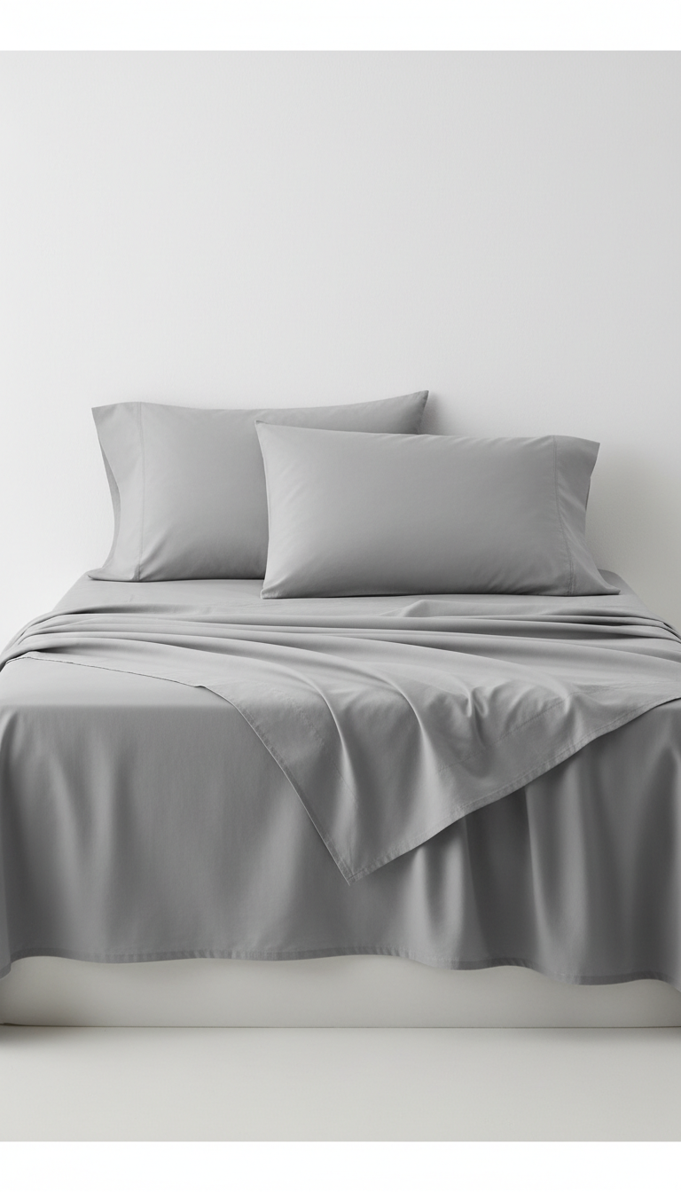 Sleepora Mist Grey Egyptian Cotton Sheet Set, front view on neutral background