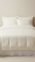 Sleepora Soft Ivory Luxury Bedding Set, front view on neutral background