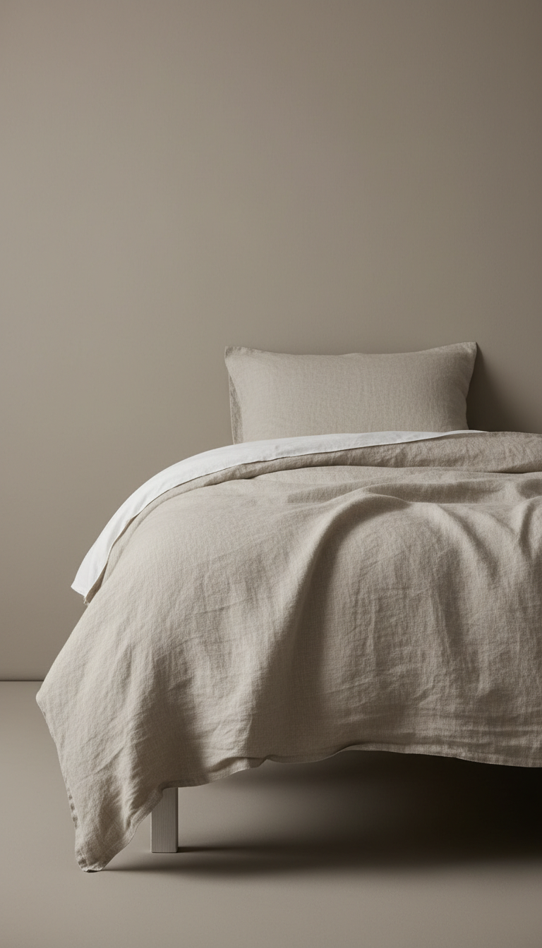 Sleepora Warm Stone Linen Duvet Cover, front view on neutral background