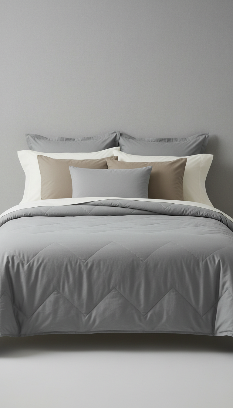 Sleepora Mist Grey Quilted Coverlet, front view on neutral background