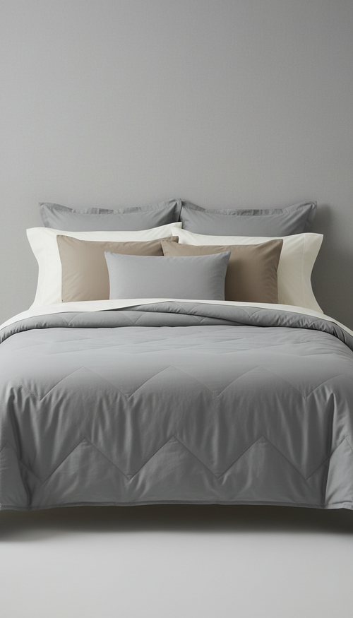 Sleepora Mist Grey Quilted Coverlet, front view on neutral background