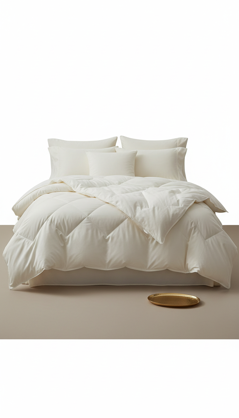 Sleepora Goose Down Comforter with Luxe Cotton, front view on neutral background