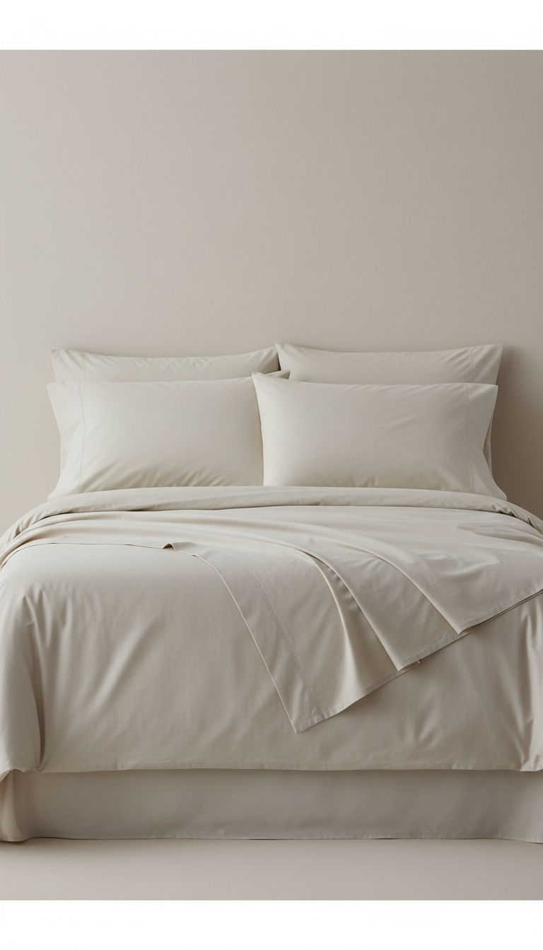 Sleepora Ivory Sand Cotton Sheet Set, front view on neutral background