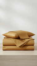 Sleepora Gold Egyptian Cotton Sheet Set, front view on neutral background