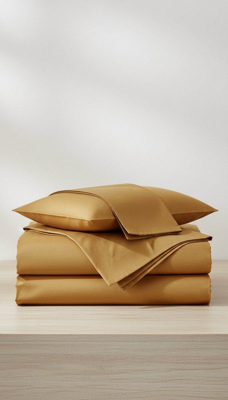 Sleepora Gold Egyptian Cotton Sheet Set, front view on neutral background