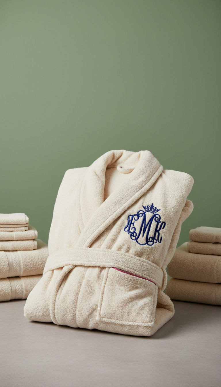 Sleepora Plush Ivory Bathrobe, front view on neutral background