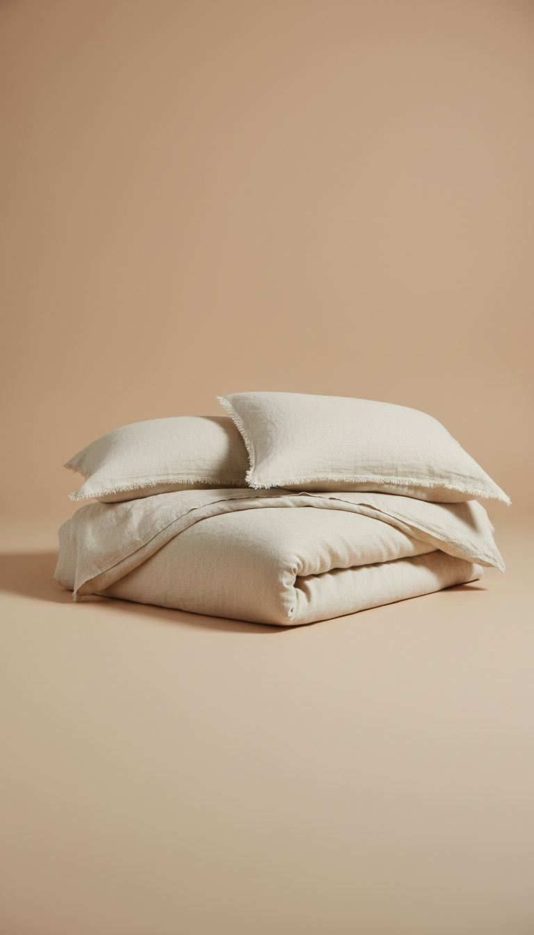 Sleepora Linen Bedding Bundle in Cream, front view on neutral background