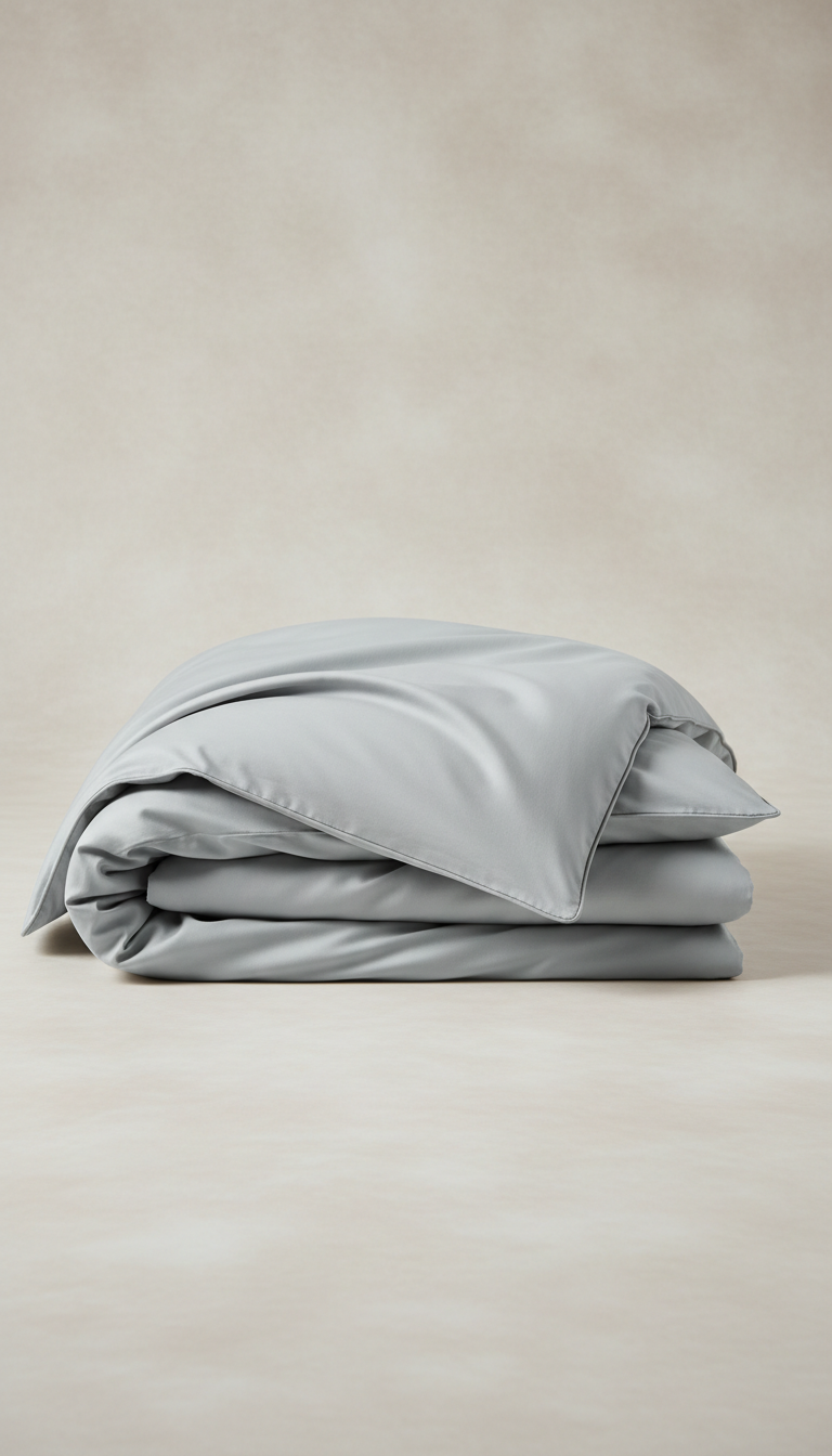 Sleepora Pale Silver Egyptian Cotton Duvet Cover, front view on neutral background