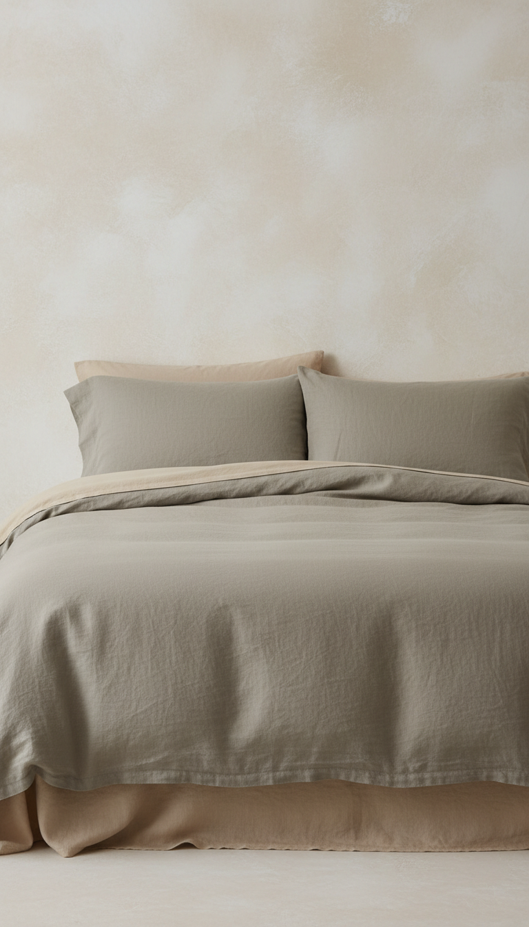 Sleepora Linen Bedding Bundle in Pebble Grey, front view on neutral background