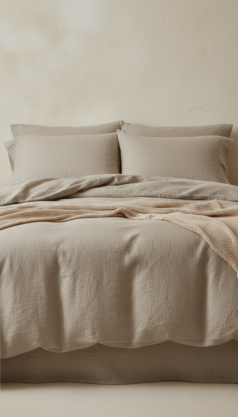 Sleepora Stone Beige Linen Duvet Cover, front view on neutral background