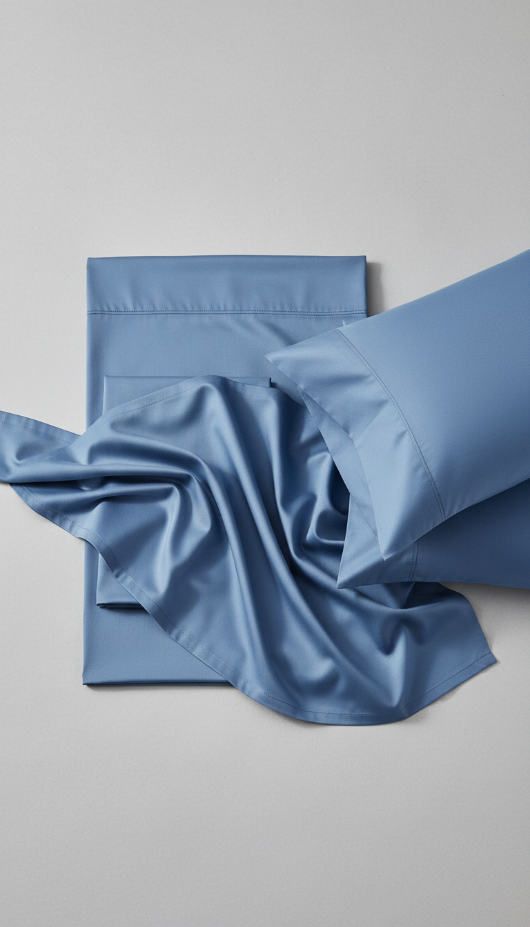 Sleepora Powder Blue Cotton Sheet Set, front view on neutral background