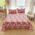 Red flower printed flat bed sheet