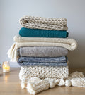 White and blue soft knit textile