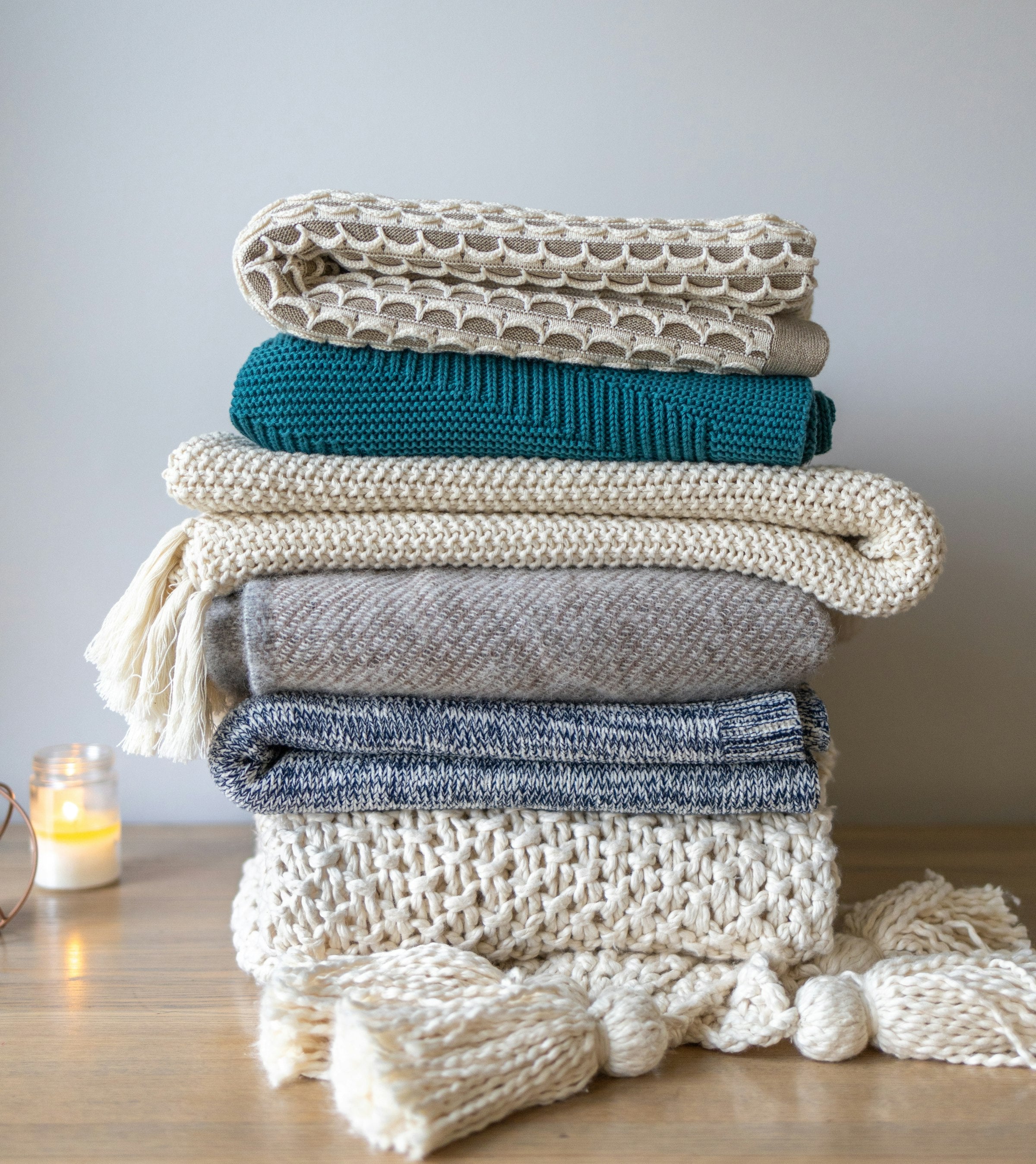 White and blue soft knit textile